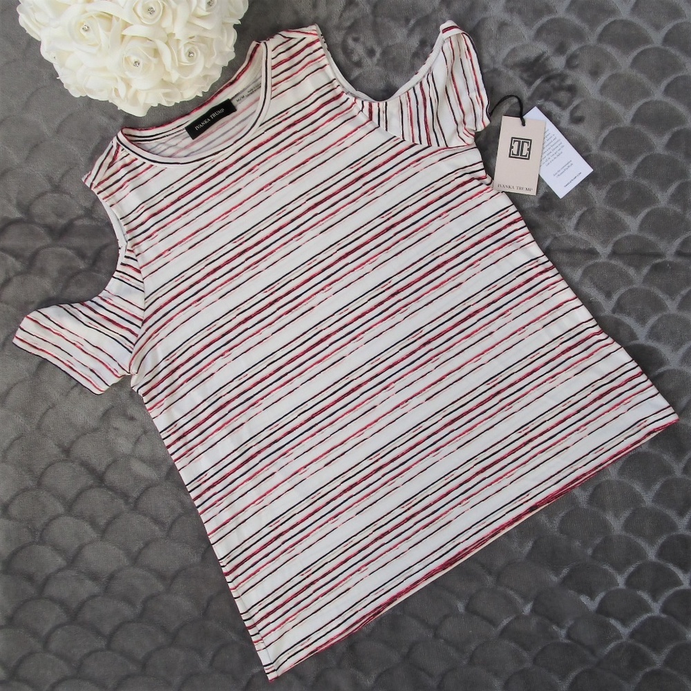 ❤️🔥 NWT Ivanka Trump Ivory Stripe Cold Shoulder Blouse - Picture 4 of 8